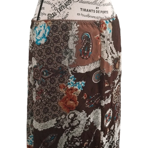 Y2K brown paisley floral ruffle hem maxi skirt - Picture 5 of 8